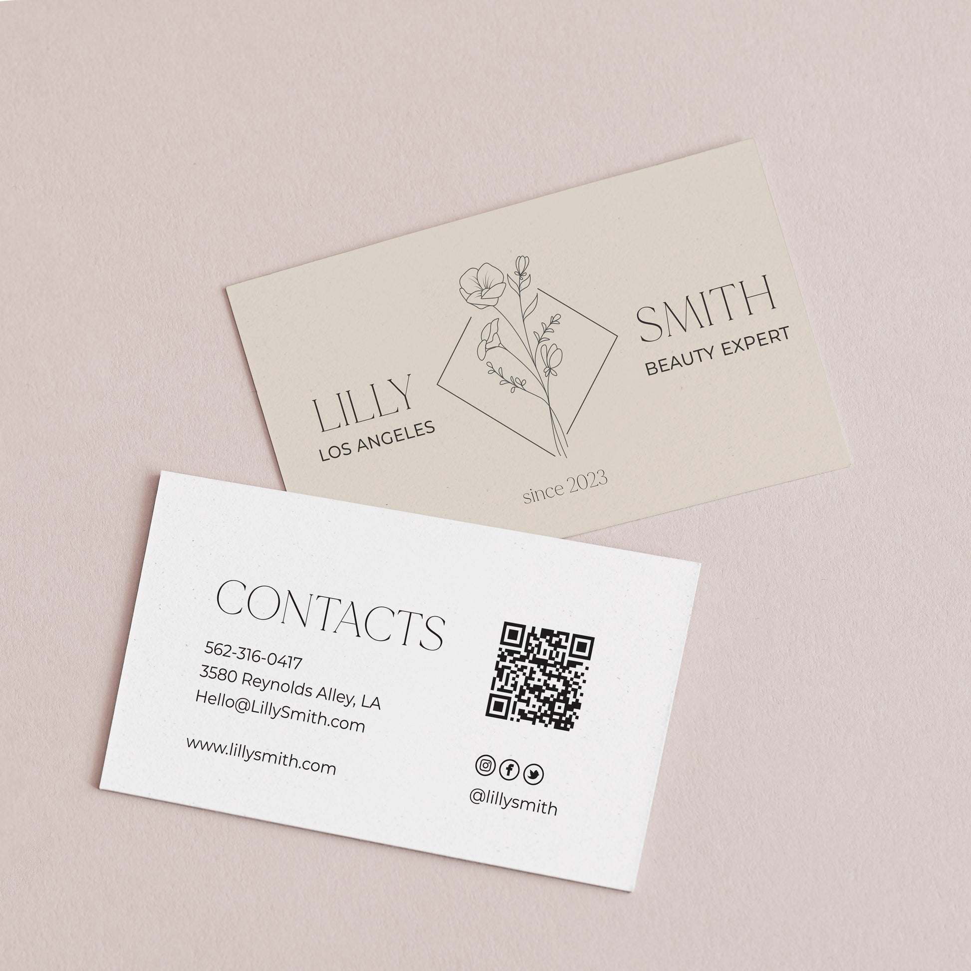 Custom business cards with elegant floral design and variety of color options - XOXOKristen