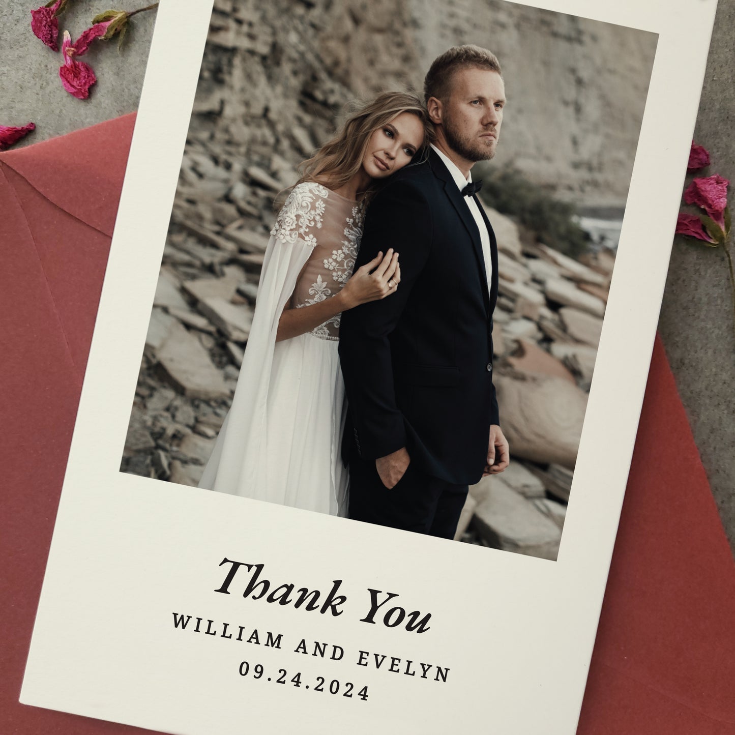 wedding thank you cards with custom photo, personalized with names and wedding date - XOXOKristen