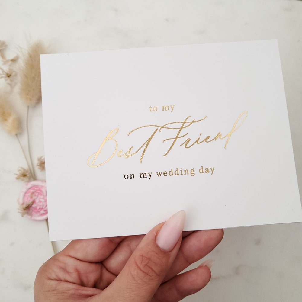 to my best friend on my wedding day note cards with gold foiled calligraphy - XOXOKristen