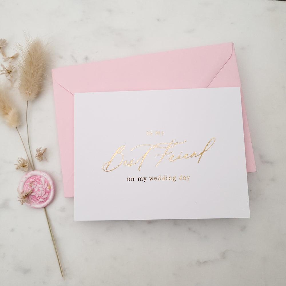 to my best friend on my wedding day note cards with gold foiled calligraphy - XOXOKristen