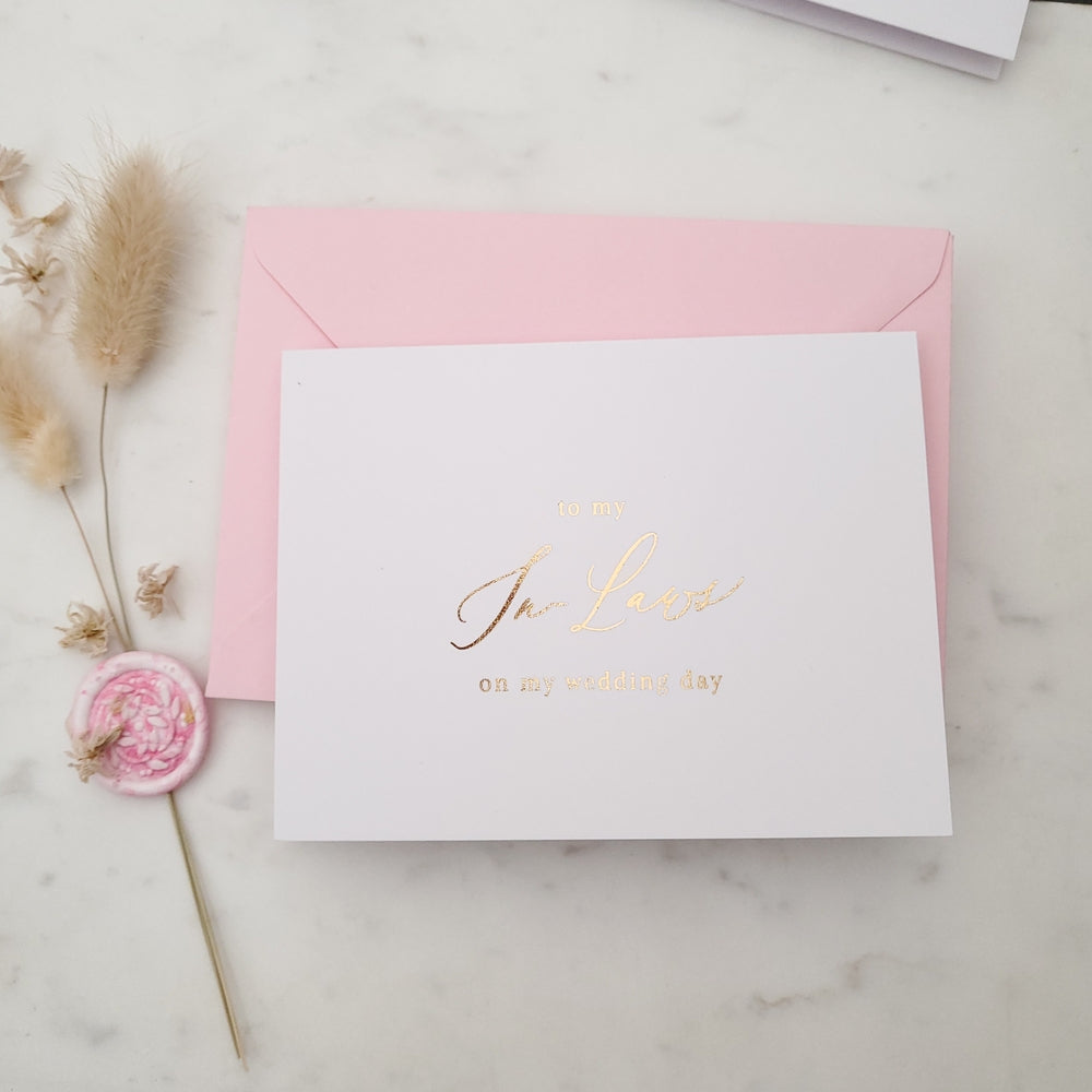 to my in-law on my wedding day with gold calligraphy - XOXOKristen