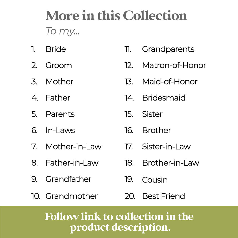 to my mother in law on my wedding day note card with gold calligraphy - XOXOKristen