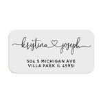XOXOKristen personalized address label with elegant black script names and modern sans serif address text on white background - XOXOKristen