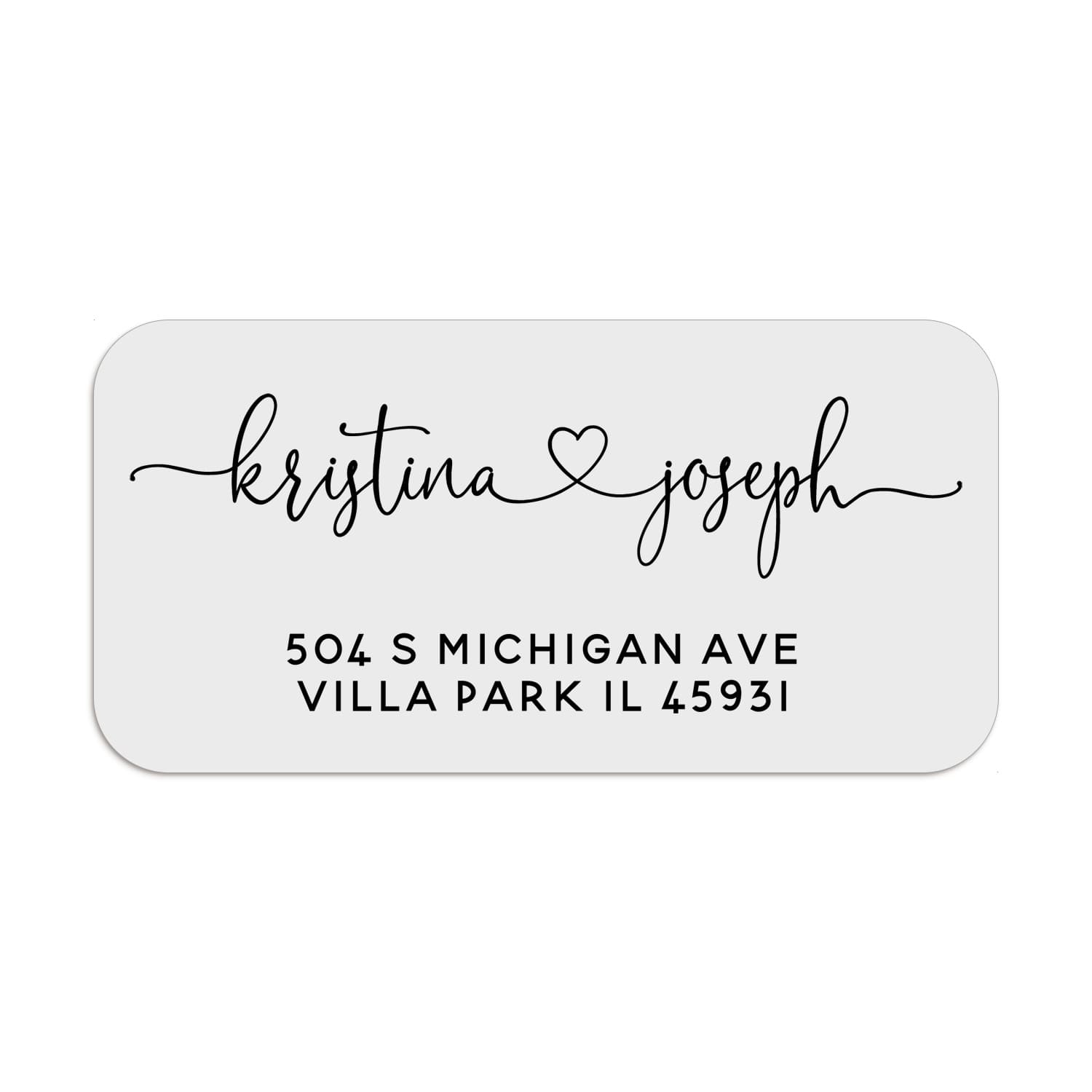 XOXOKristen personalized address label with elegant black script names and modern sans serif address text on white background - XOXOKristen