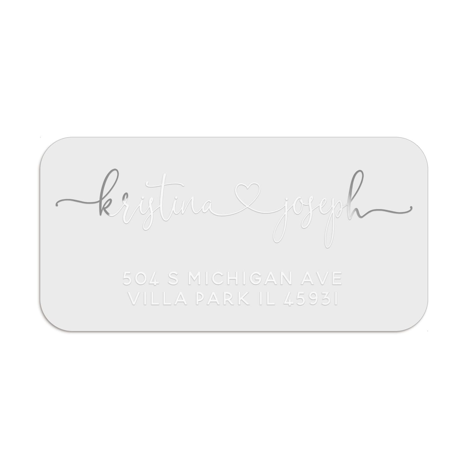 XOXOKristen silver foil address label with romantic script and modern block font, customizable clear glossy finish - XOXOKristen