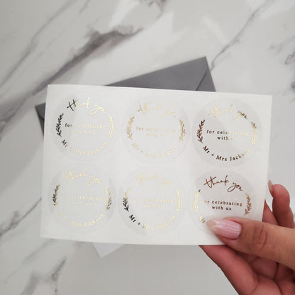 Luxurious Gold Foiled Thank You Stickers - Customizable Wedding Stationery - Perfect for Favors, Gift Bags, and Envelope Seals