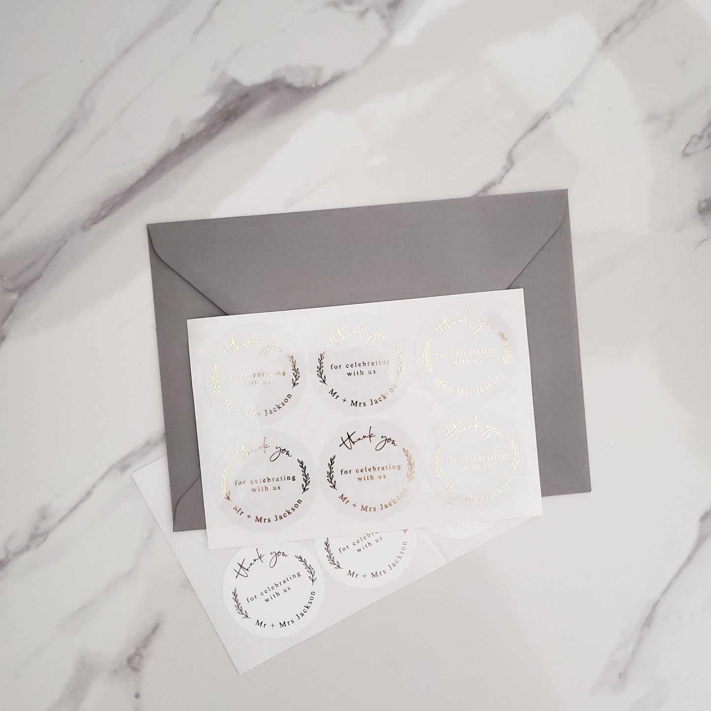 Luxurious Gold Foiled Thank You Stickers - Customizable Wedding Stationery - Perfect for Favors, Gift Bags, and Envelope Seals