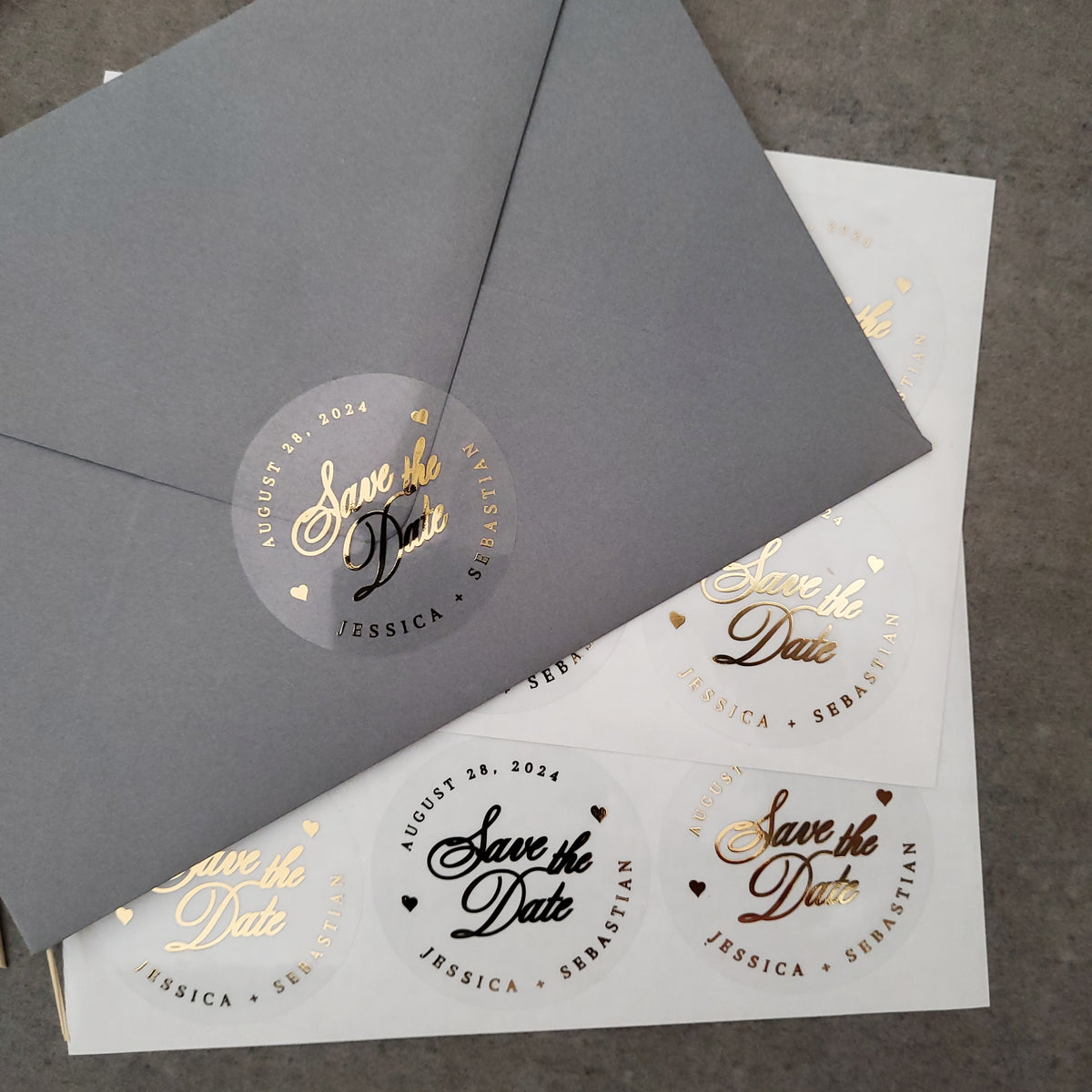 Gold foiled save the date envelope seal stickers