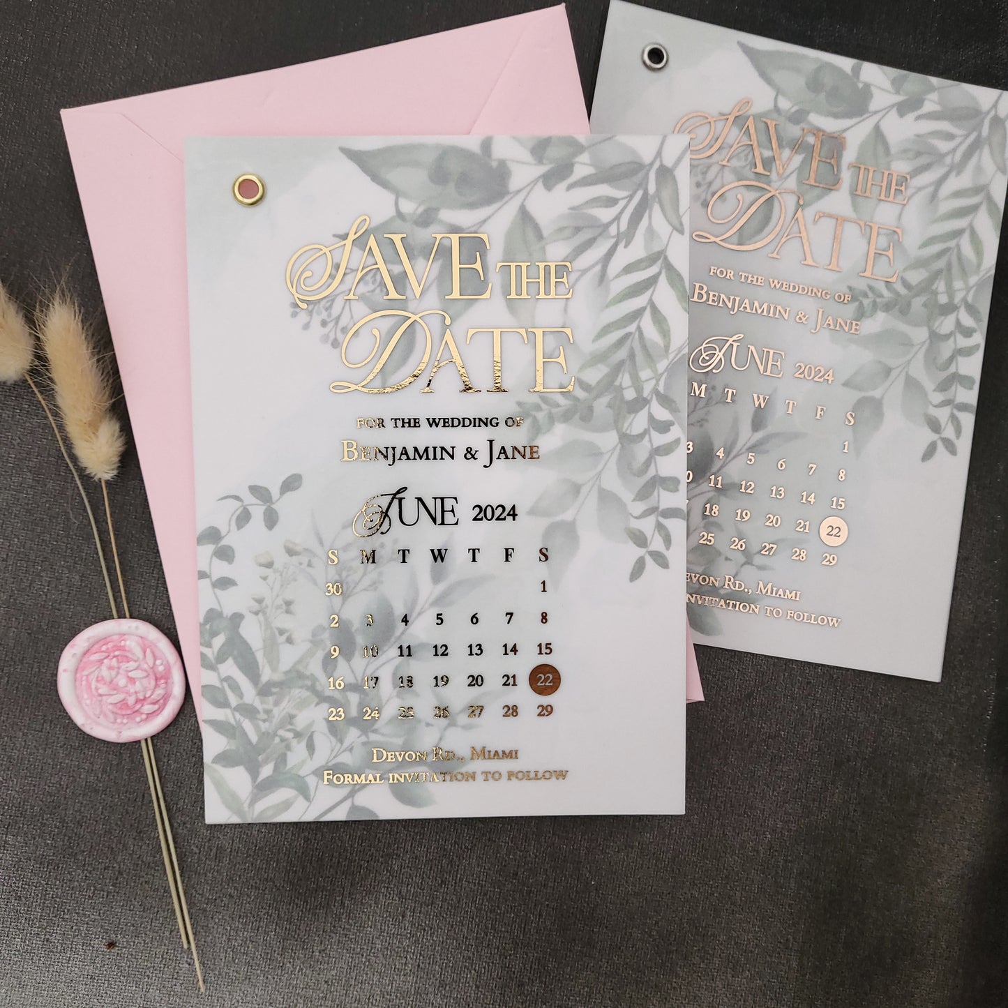 gold foiled wedding invitation with greenery design - XOXOKristen