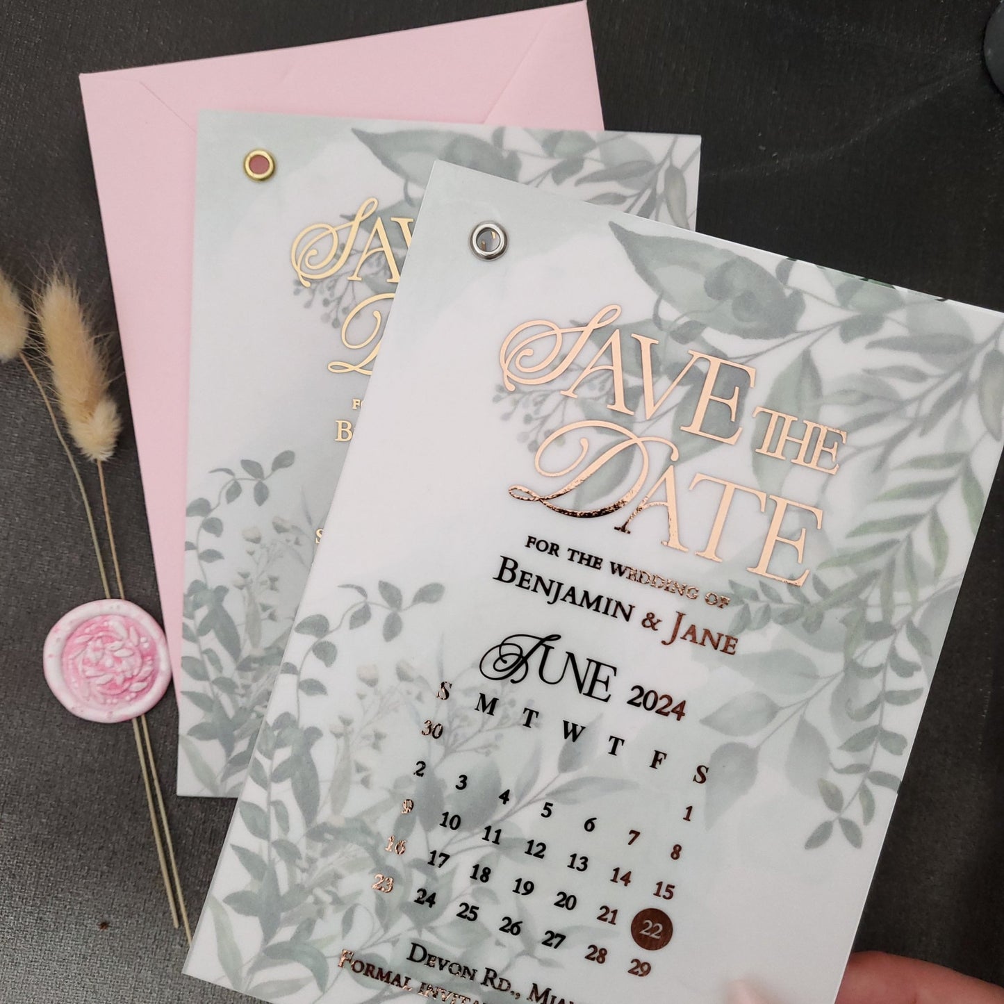 Foiled Greenery Calendar Save the Date - XOXOKristen