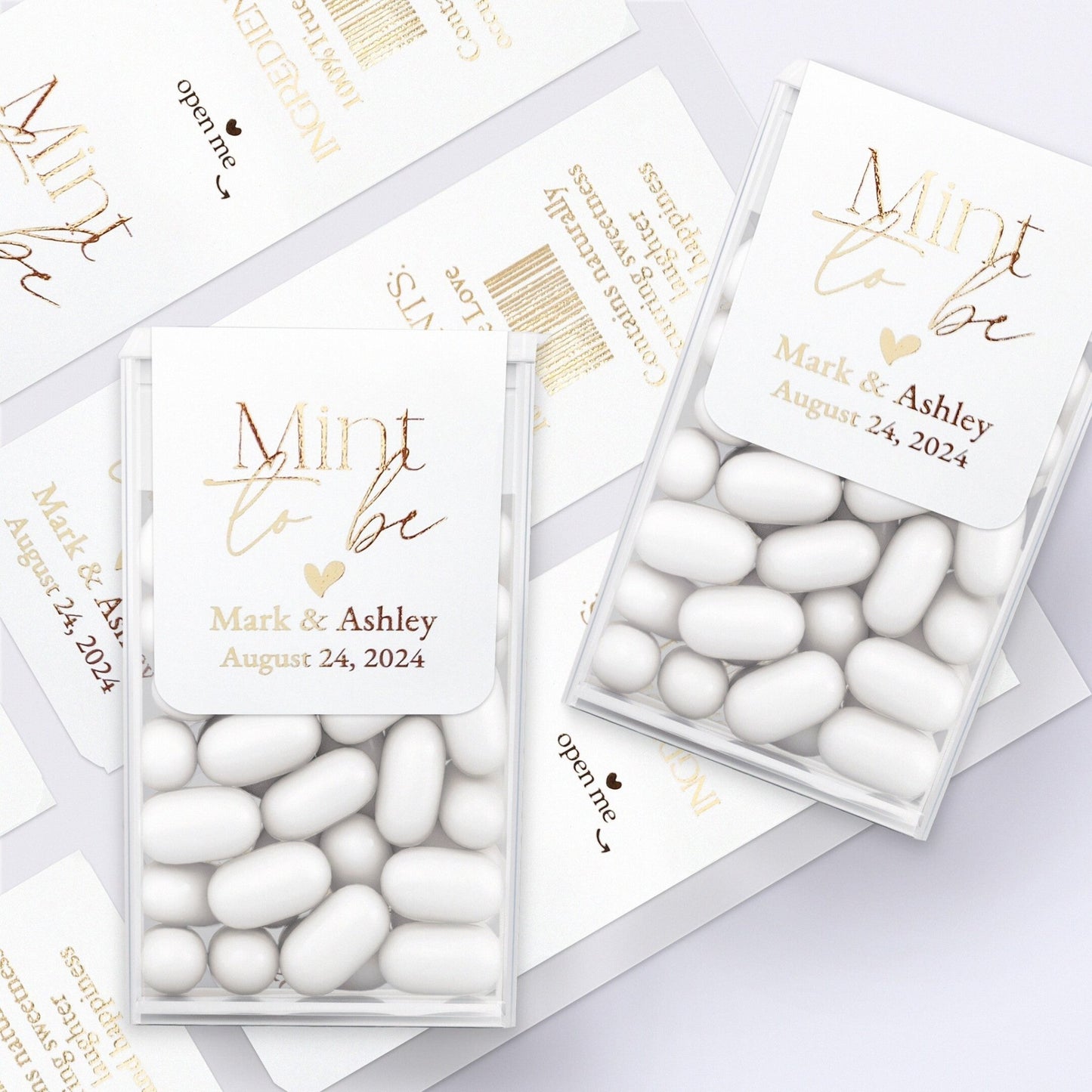 Gold Foiled Mint to be Wedding Favors with Calligraphy - XOXOKristen