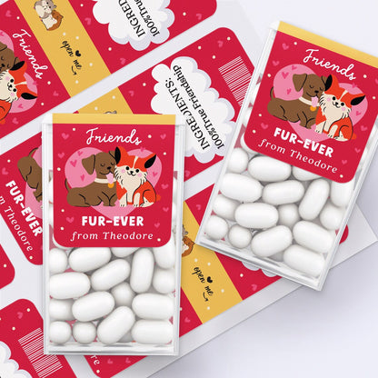 custom valentine's day tic tac stickers with dog and cat illustration