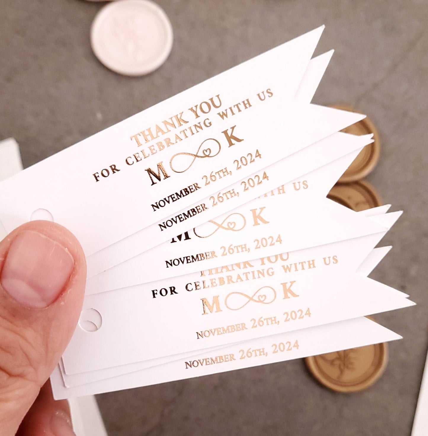 Infinity Gold Foiled Monogram Wedding Favor Tags - XOXOKristen