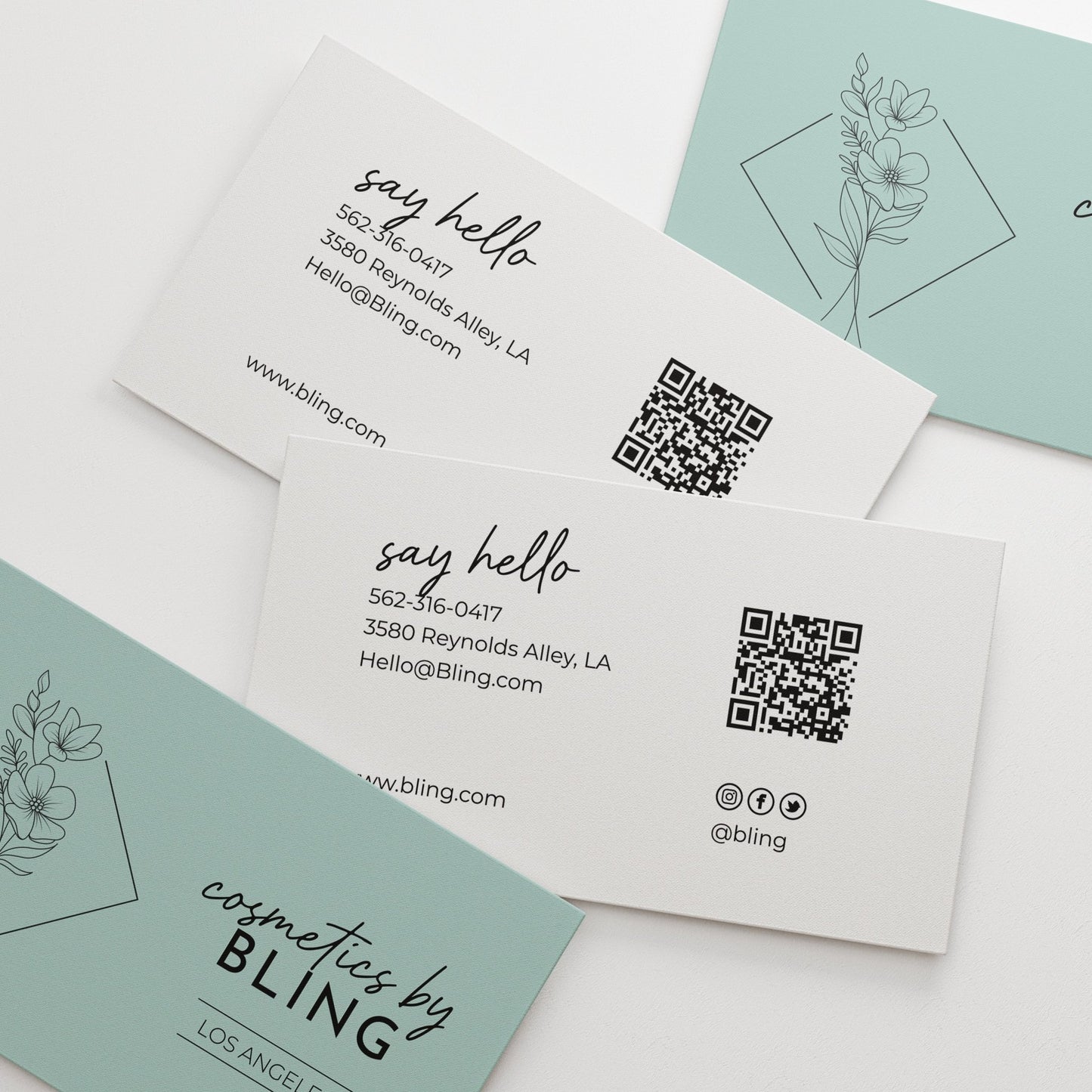 Small Business Cards with Floral Design and QR Code - XOXOKristen