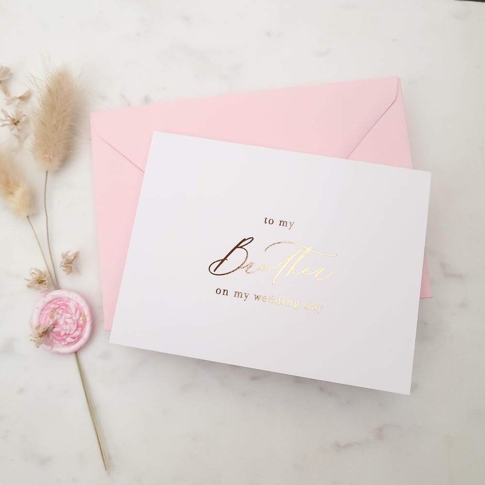 To my Brother on my Wedding Day Gold Calligraphy Cards - XOXOKristen