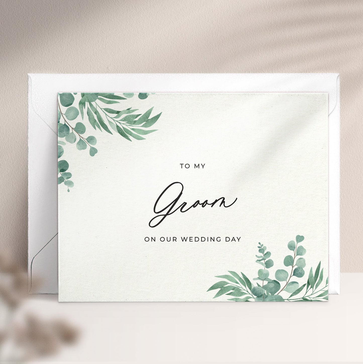 To my Groom on our Wedding Day Greenery Note Card - XOXOKristen
