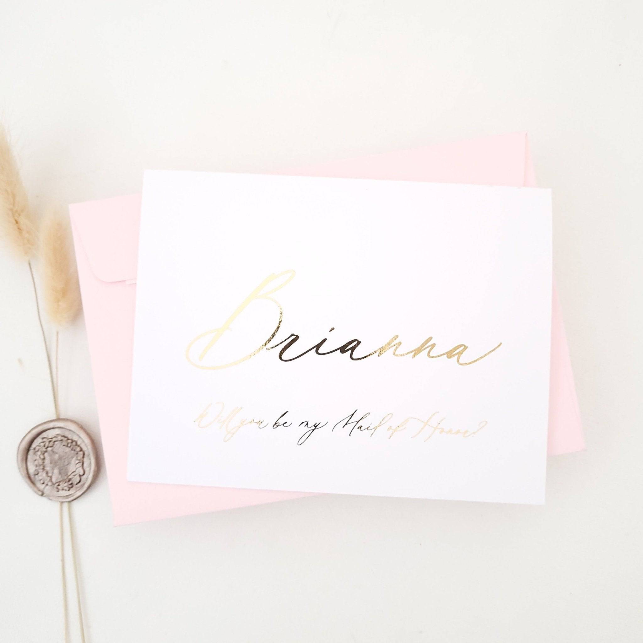 Will you be my Bridesmaid Gold Calligraphy Card - XOXOKristen