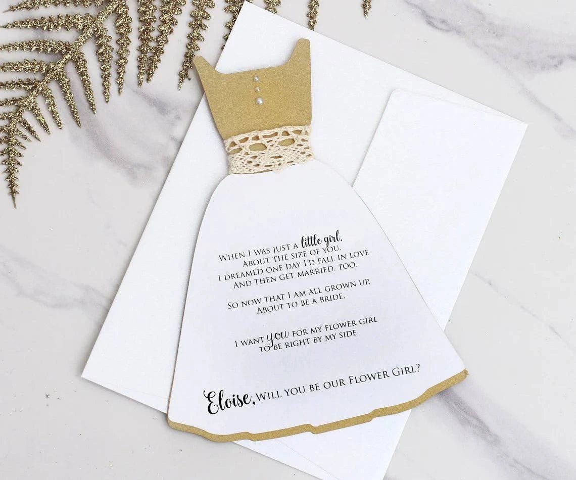 Will you be our Flower Girl Gown Shaped Proposal Card - XOXOKristen