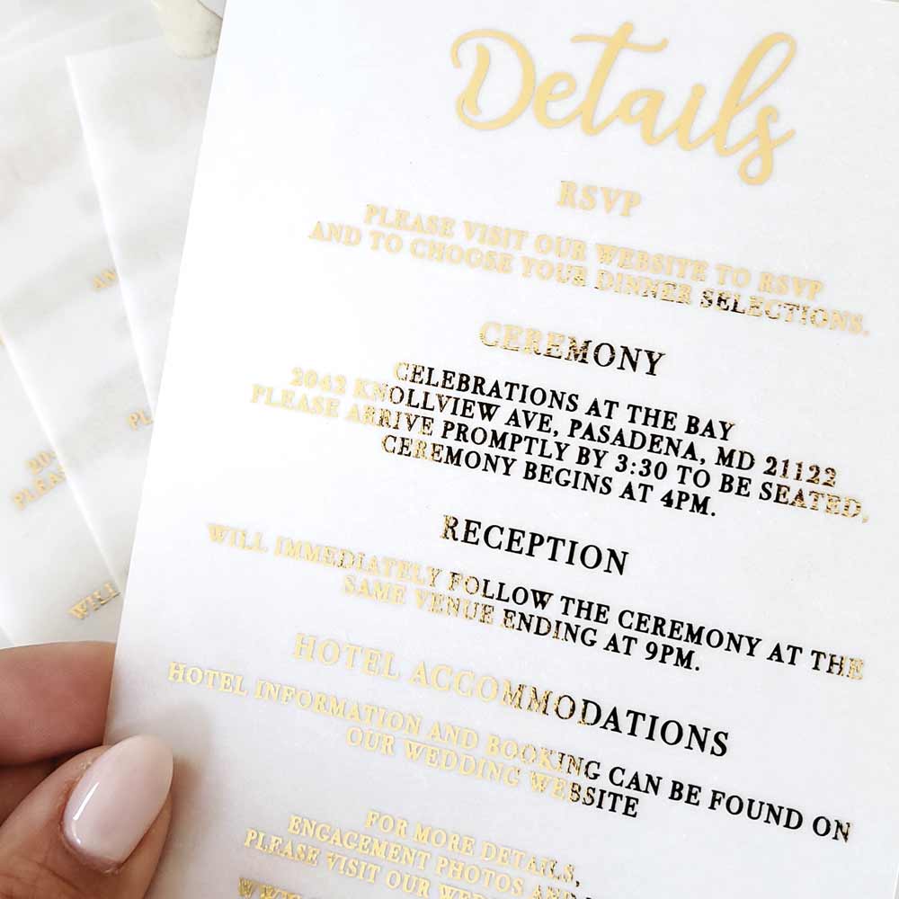 Gold foiled vellum wedding enclosure card - XOXOKristen
