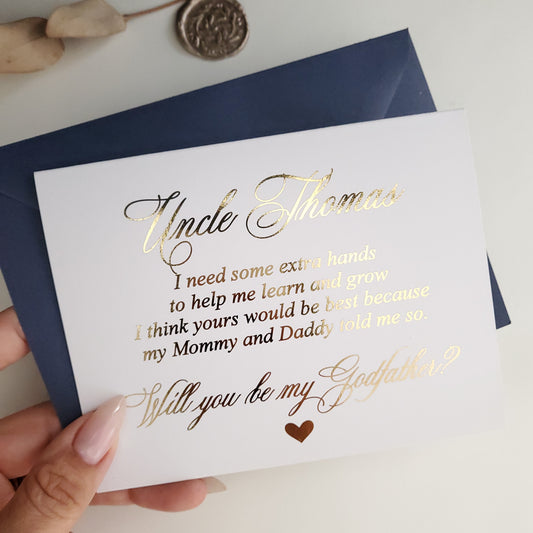 custom gold foiled godfather proposal card - XOXOKristen