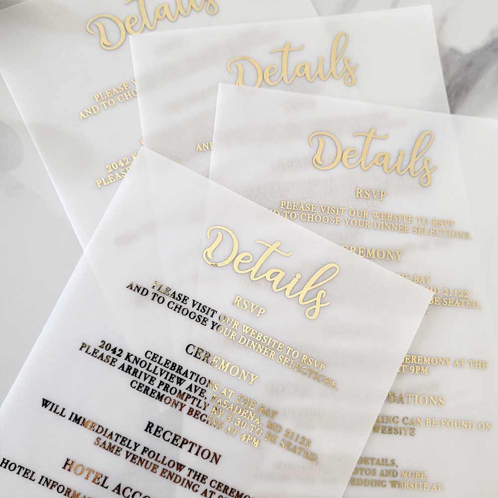 Gold foiled vellum wedding enclosure card - XOXOKristen