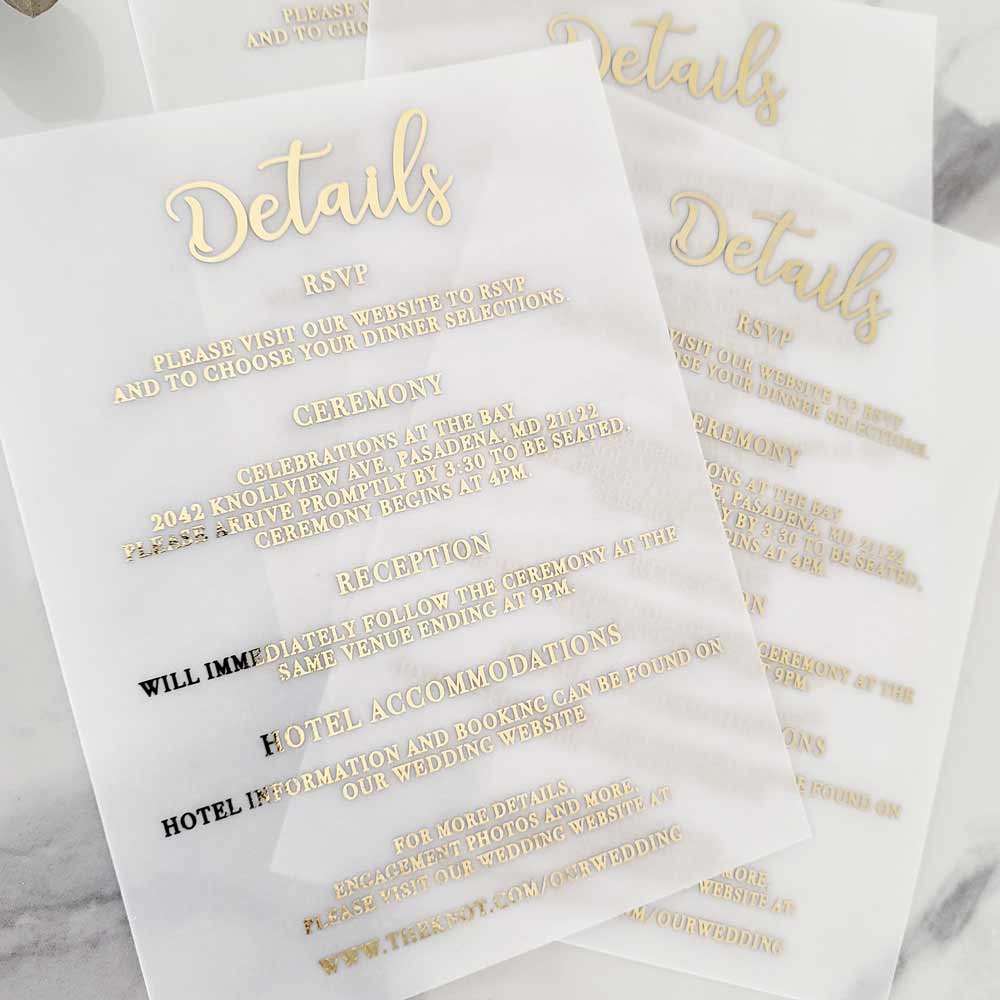 Gold foiled vellum wedding enclosure card - XOXOKristen