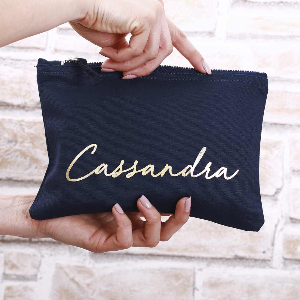 Personalized bridesmaid gift makeup bag. Customizable pouch for maid of honor, bridesmaid or other custom wedding roles. - XOXOKristen
