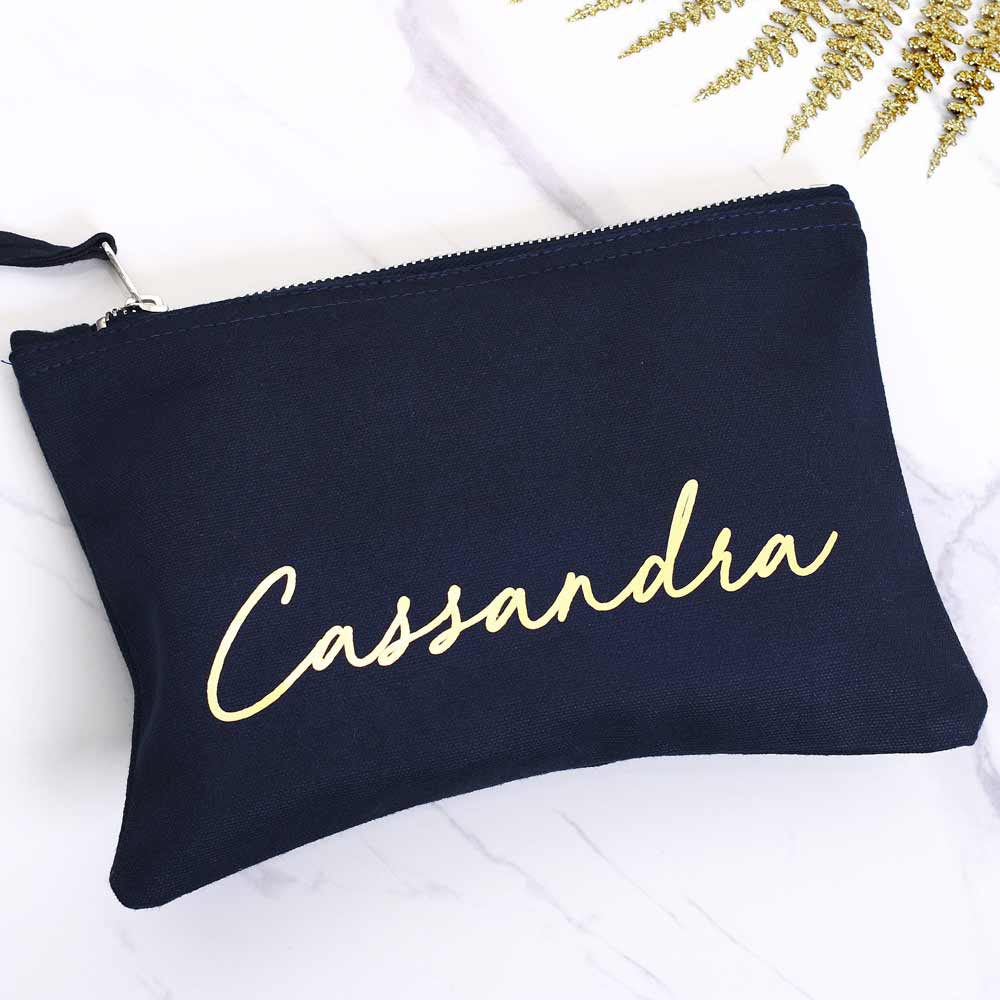 Personalized bridesmaid gift makeup bag. Customizable pouch for maid of honor, bridesmaid or other custom wedding roles. - XOXOKristen