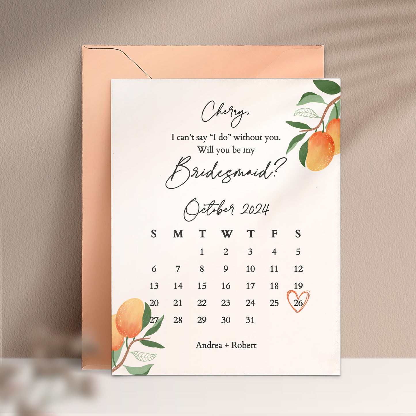 personalized will you be my bridesmaid proposal card in rustic calendar design - XOXOKristen