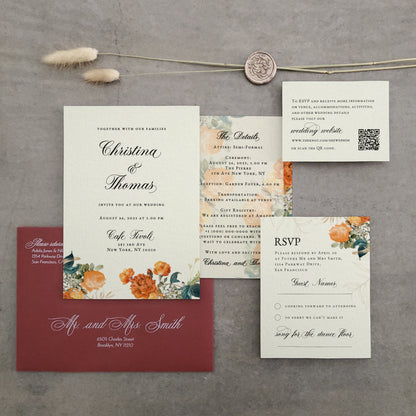 wedding invitation suite with vintage boho floral design - XOXOKristen