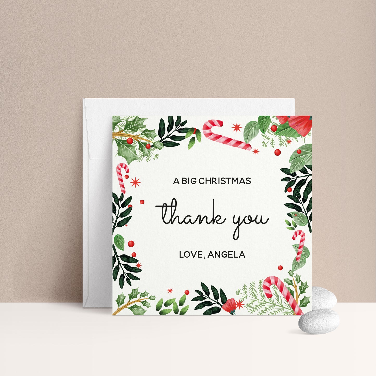 personalized christmas thank you card with greenery design - XOXOKristen