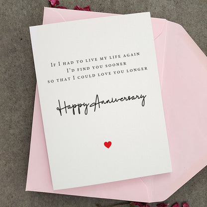 if I had to live my life again I'd find you sooner so that I could love you  longer anniversary card - XOXOKristen