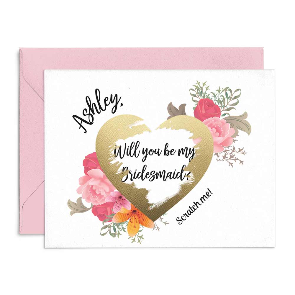 Pink Floral Will You Be My Bridesmaid Personalized Proposal Scratch Off Card - XOXOKristen