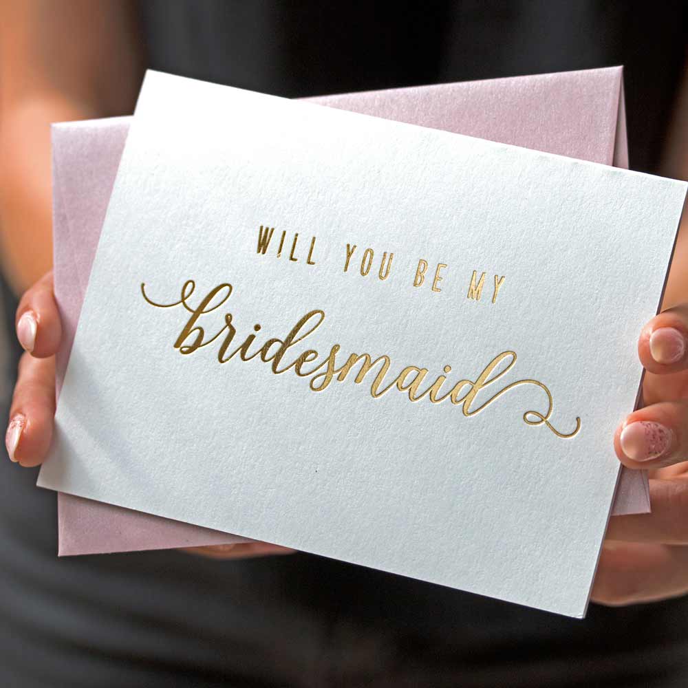 Elegant Will you be my Bridesmaid Proposal Card with Real Gold Foiled Lettering - XOXOKristen