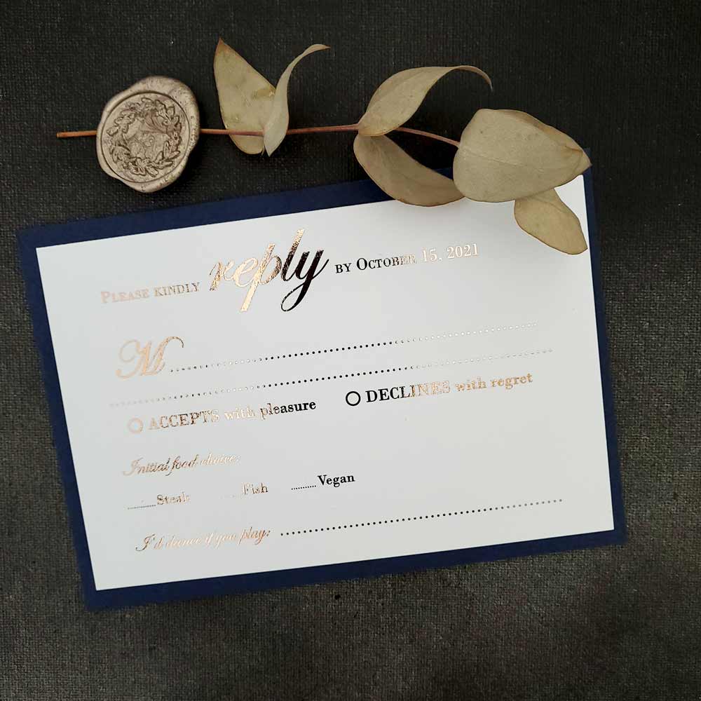 Luxurious white wedding website card with gold foiled text -  XOXOKristen 