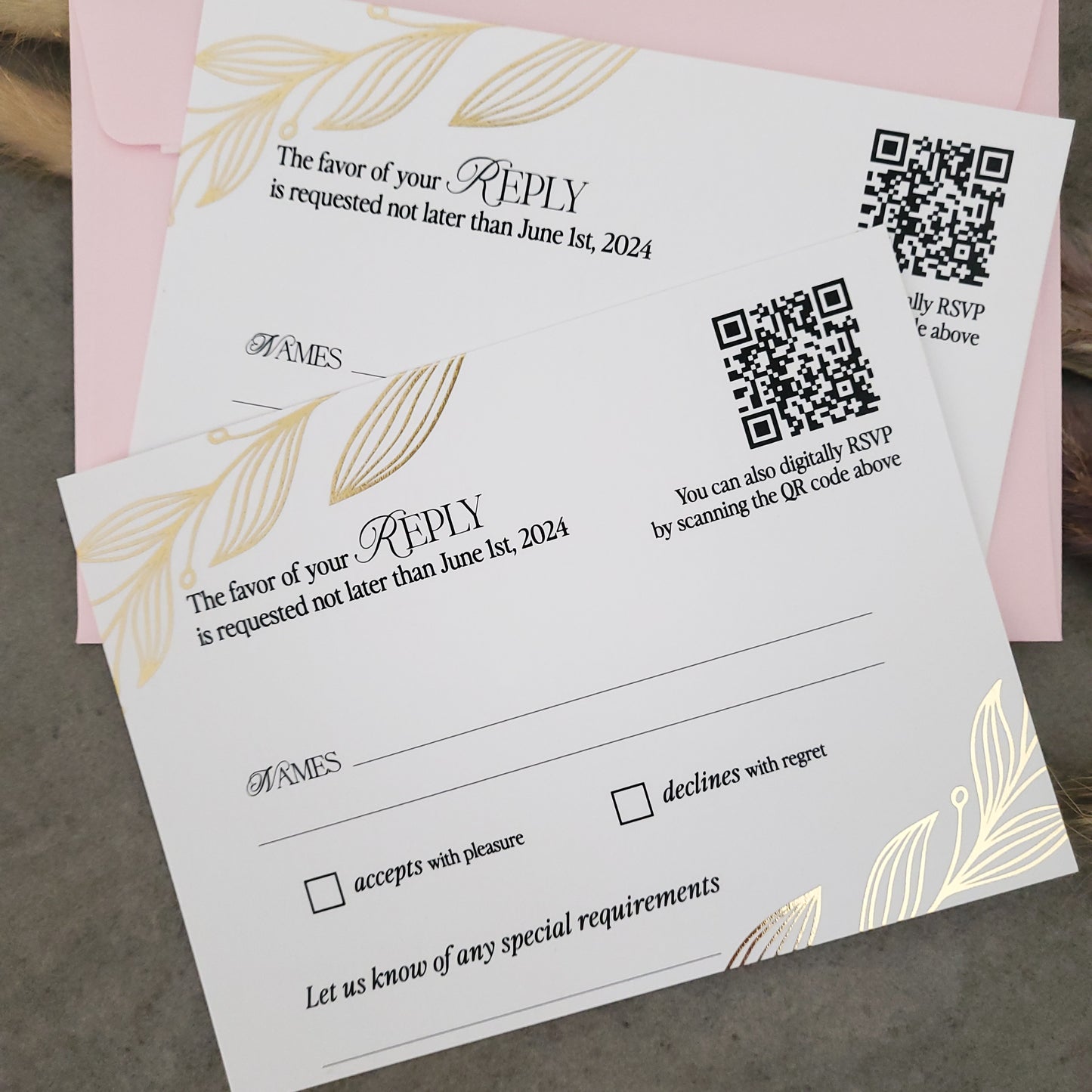 gold foiled rsvp card with qr code - XOXOKristen