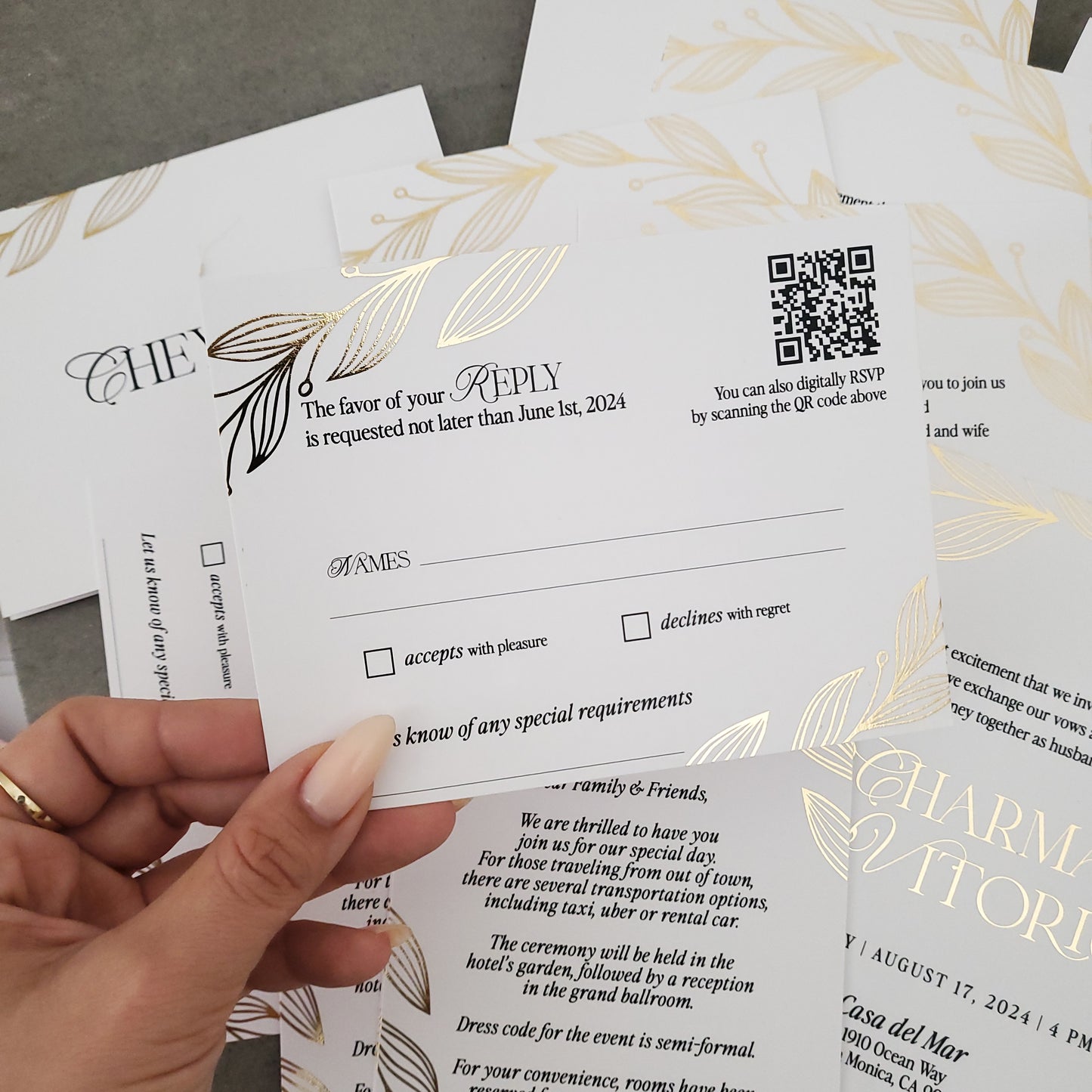 gold foiled rsvp card with qr code - XOXOKristen