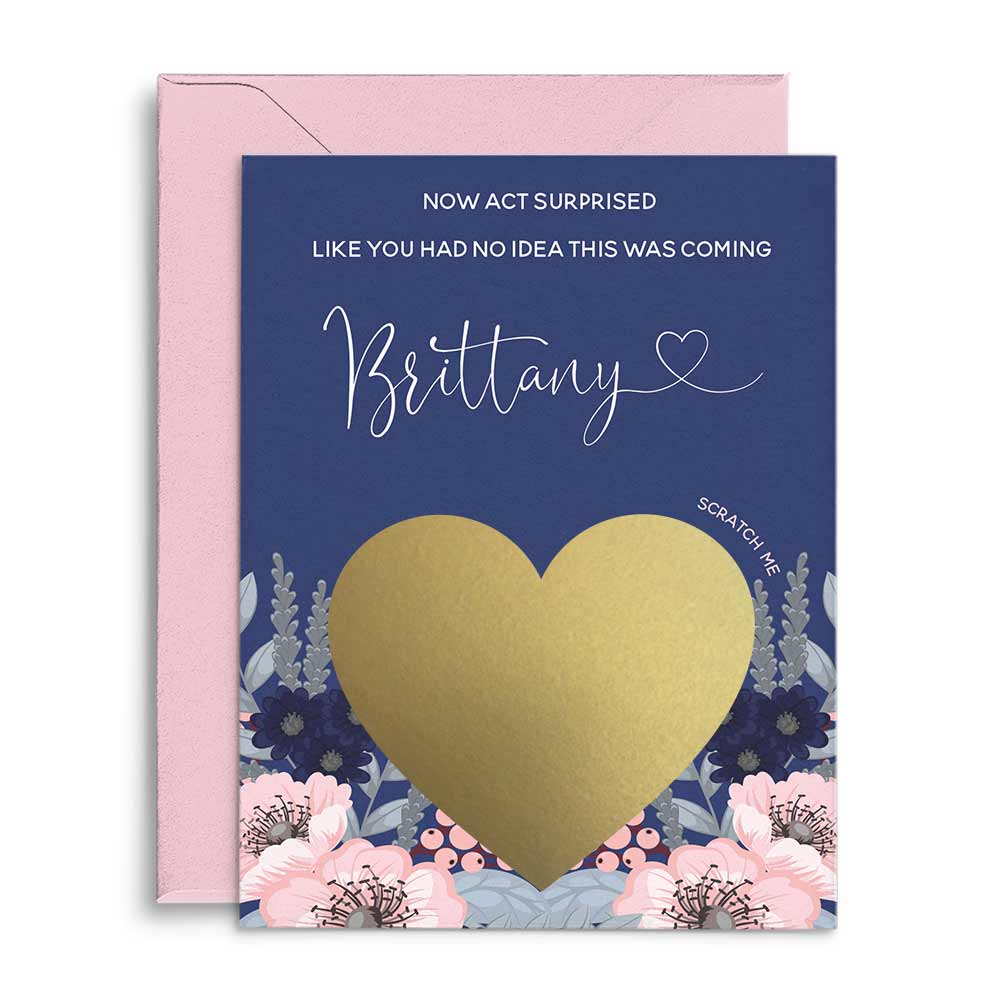 Personalized Pink flowers and Navy Blue Will you be my Bridesmaid proposal scratch off card - XOXOKristen