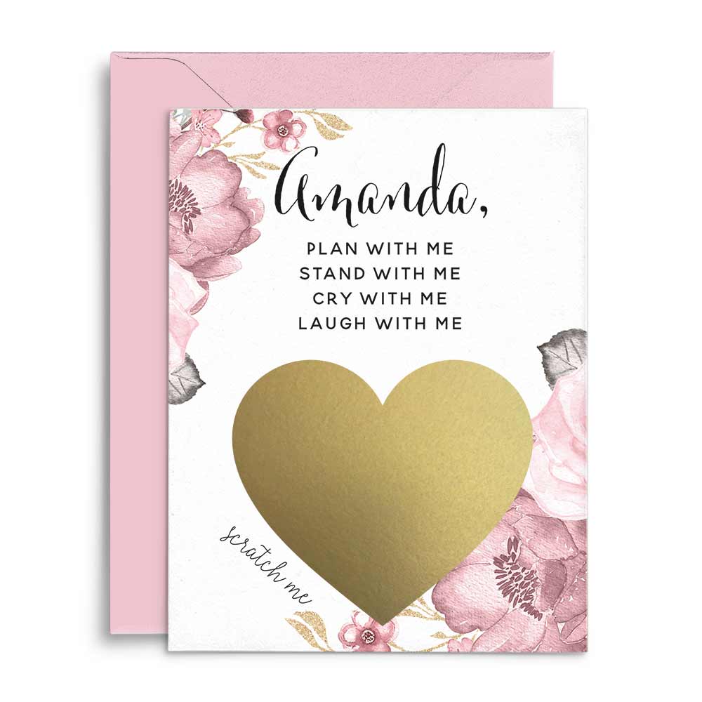 Personalized Will you be my Bridesmaid Plan With Me Pink Floral Scratch-off Proposal Card - XOXOKristen