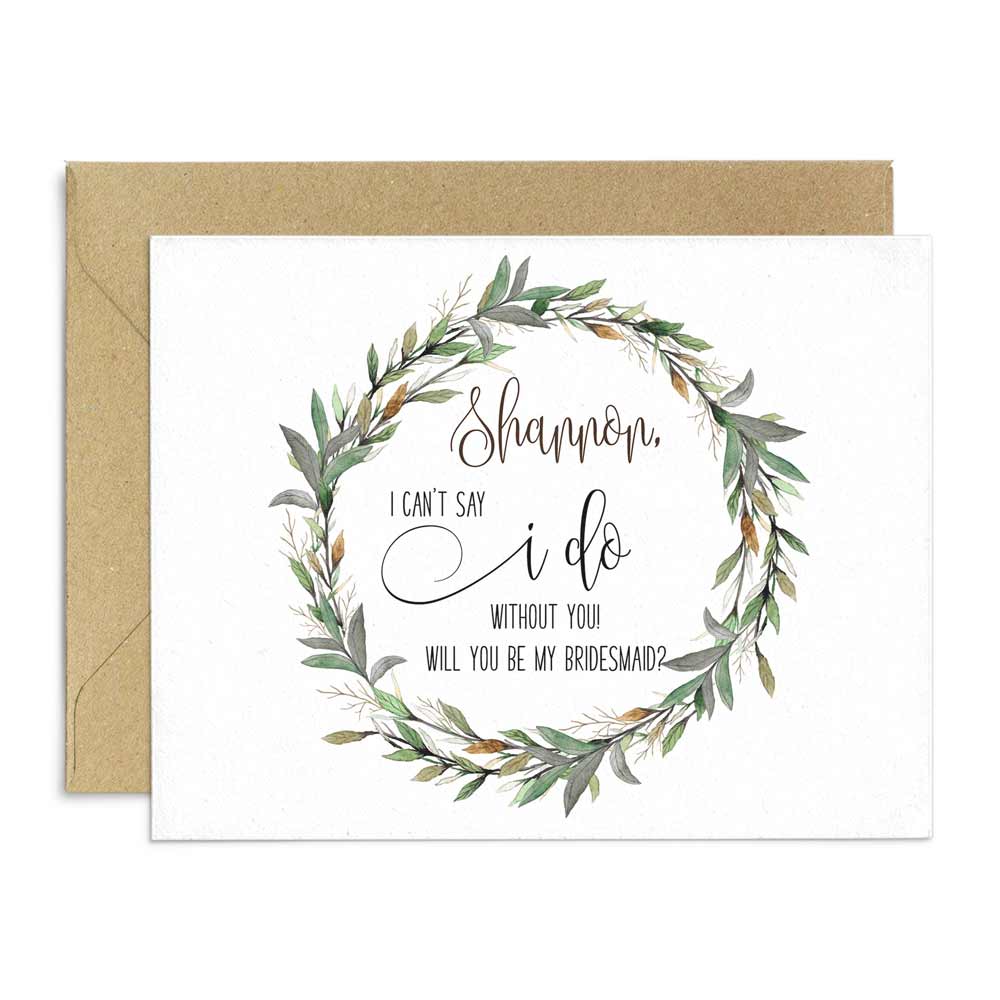 Green Wreath Stylish Bridesmaid Proposal Card for Rustic Wedding Proposal - XOXOKristen