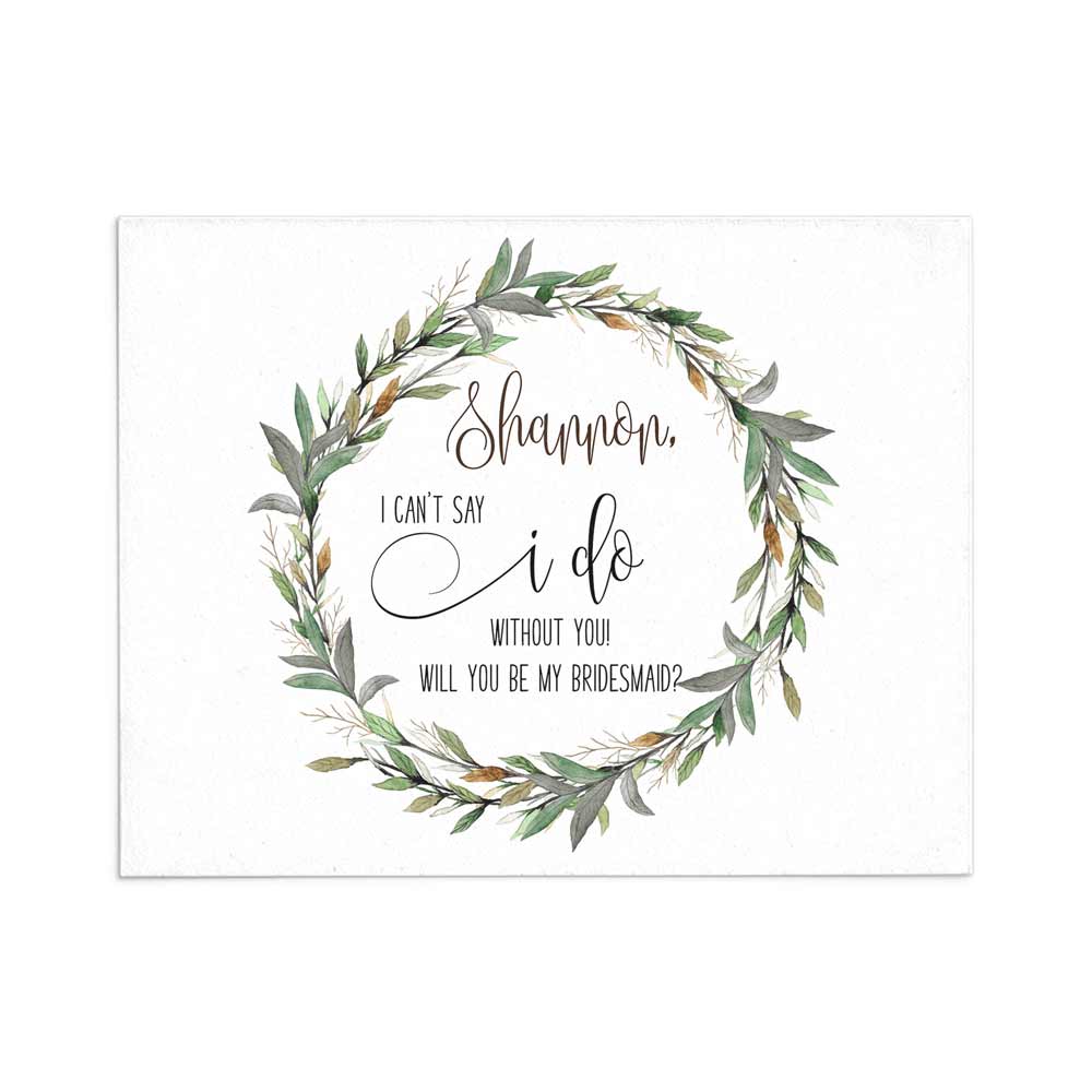 Green Wreath Stylish Bridesmaid Proposal Card for Rustic Wedding Proposal - XOXOKristen
