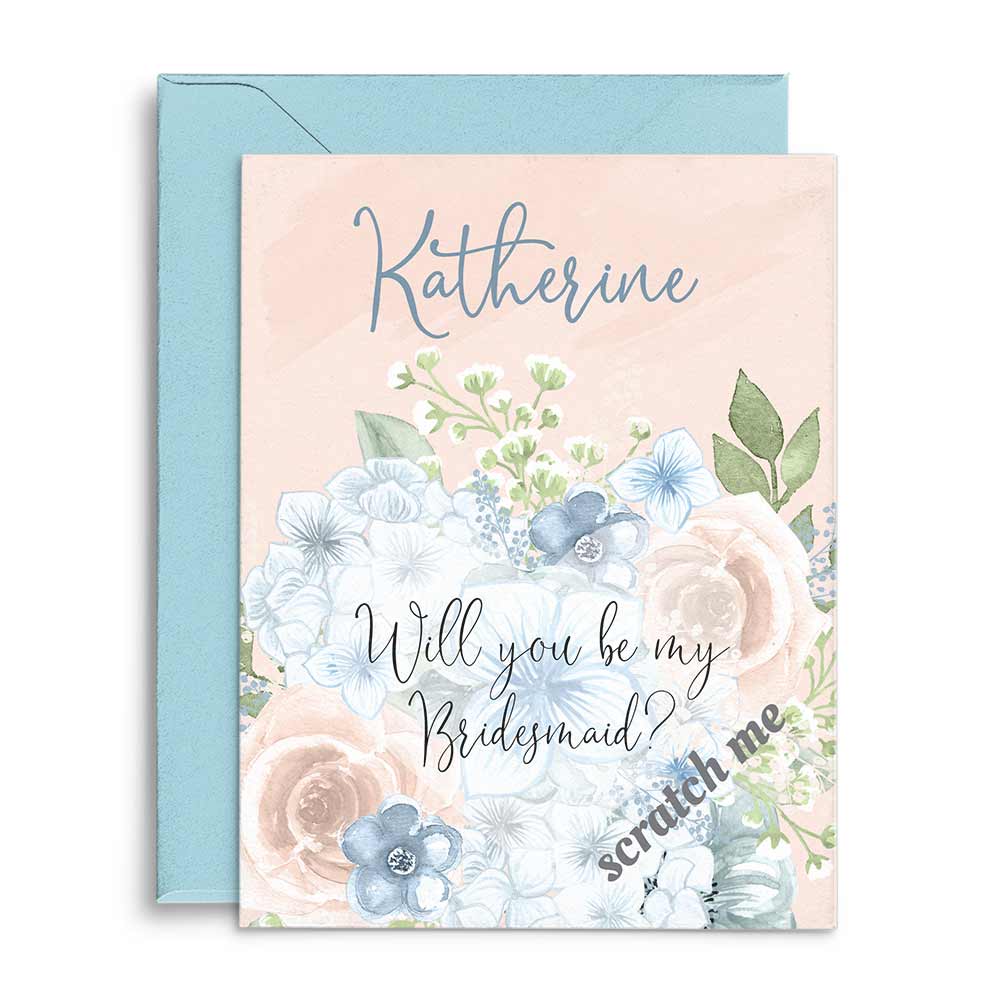 Personalized Will you be my Bridesmaid Blush Floral Scratch-off Proposal Card - XOXOKristen