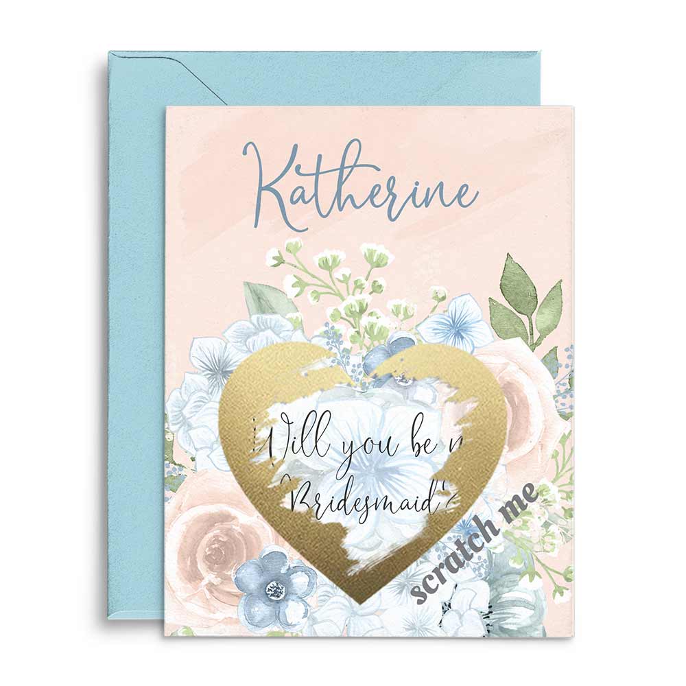 Personalized Will you be my Bridesmaid Blush Floral Scratch-off Proposal Card - XOXOKristen