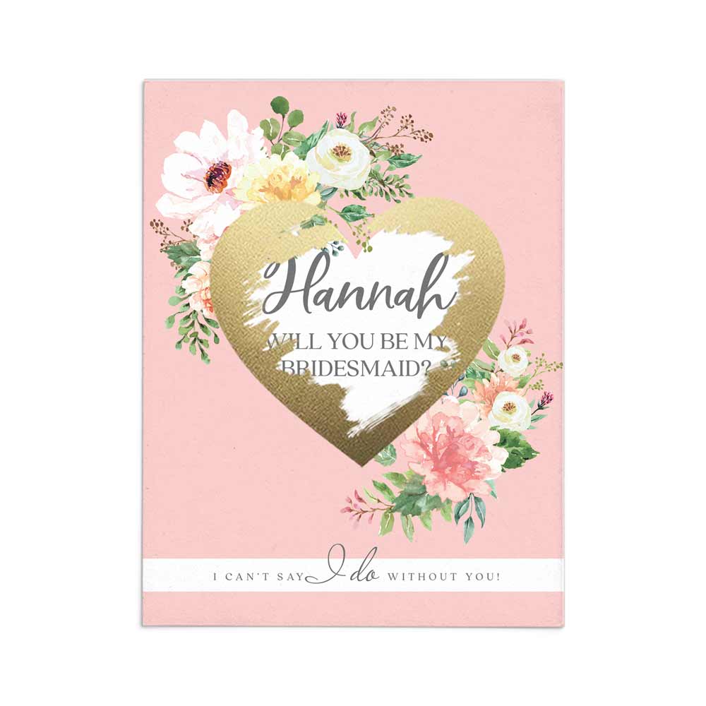 Personalized Will you be my bridesmaid scratch-off Proposal Card with Blush and Pink Floral Design - XOXOKristen