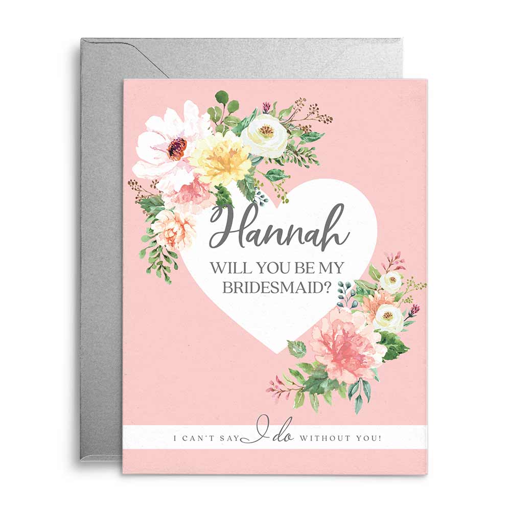 Personalized Will you be my bridesmaid scratch-off Proposal Card with Blush and Pink Floral Design - XOXOKristen