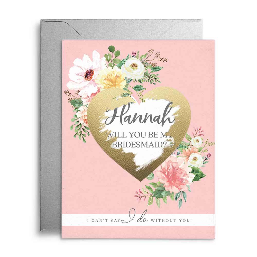 Personalized Will you be my bridesmaid scratch-off Proposal Card with Blush and Pink Floral Design - XOXOKristen