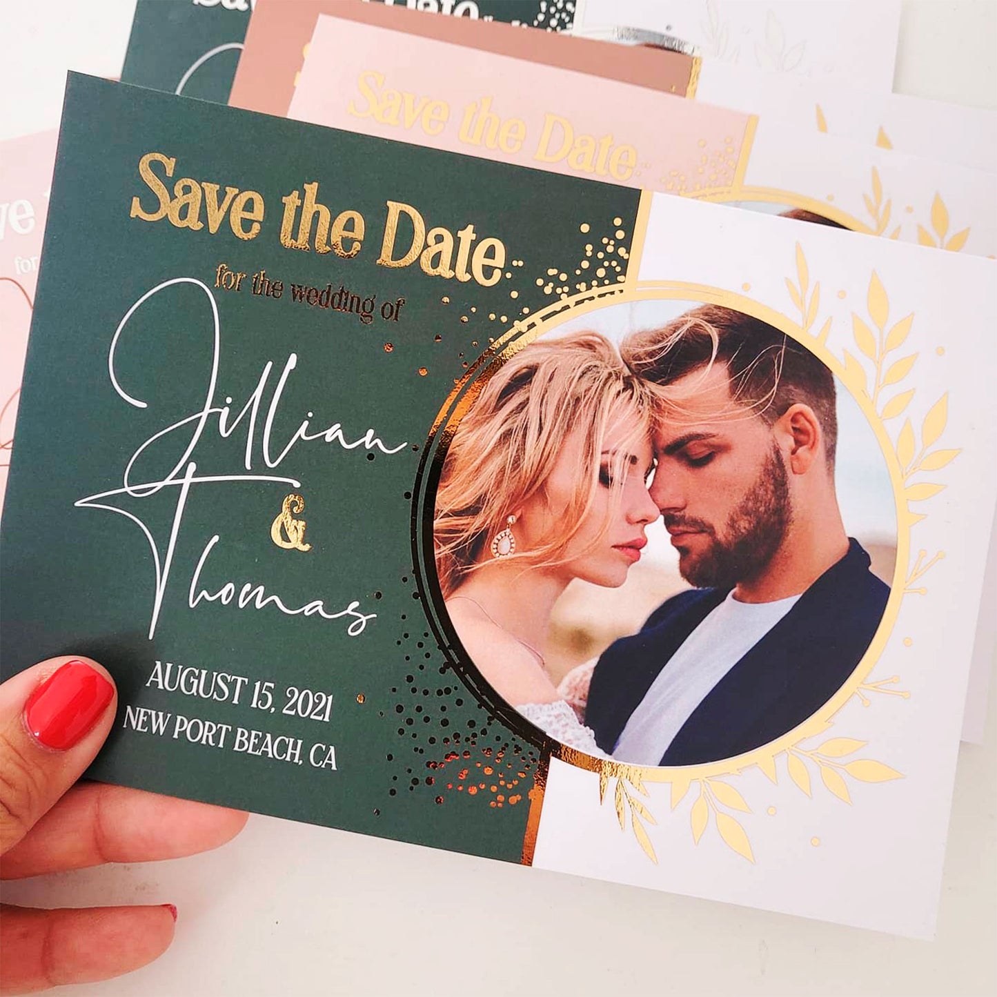 Personalized elegant save the date card with custom photo and gold foiled lettering - XOXOKristen