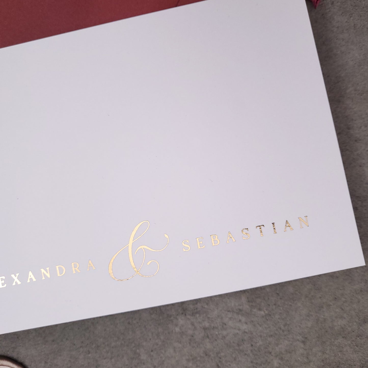 custom flat wedding stationery cards with gold foiled lettering- XOXOKristen