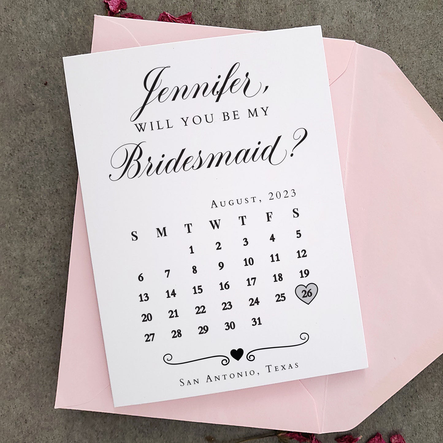 elegant will you be my bridesmaid proposal card with calendar design - XOXOKristen