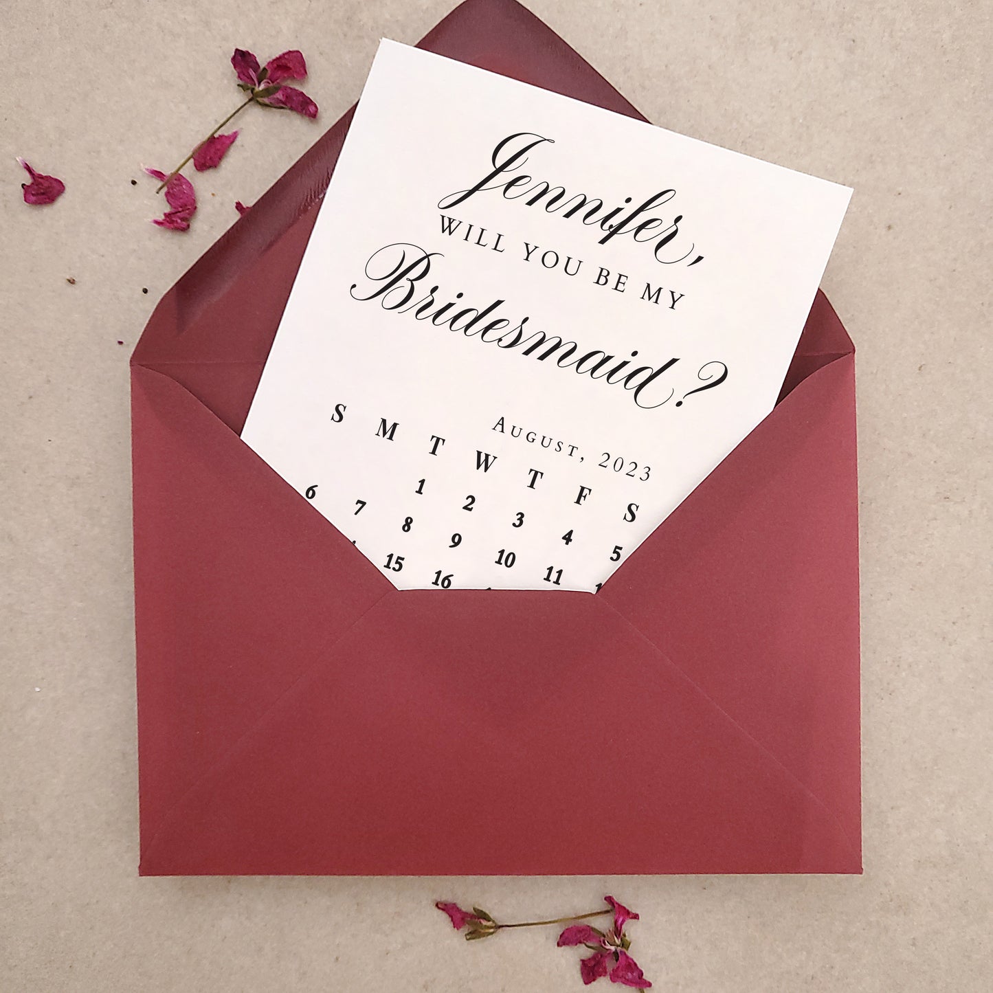 elegant will you be my bridesmaid proposal card with calendar design - XOXOKristen